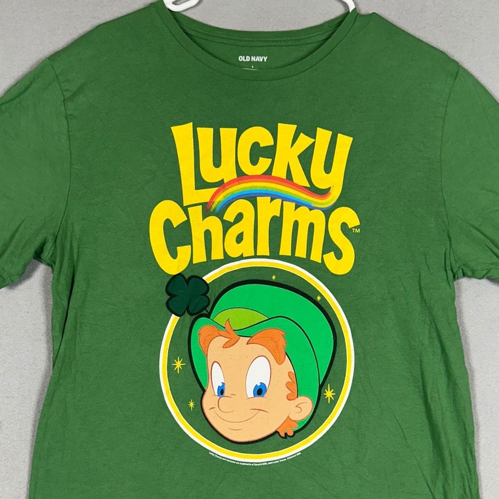 Old Navy T-Shirt Mens Large Lucky Charms Leprechaun Green Graphic Tee Casual EUC